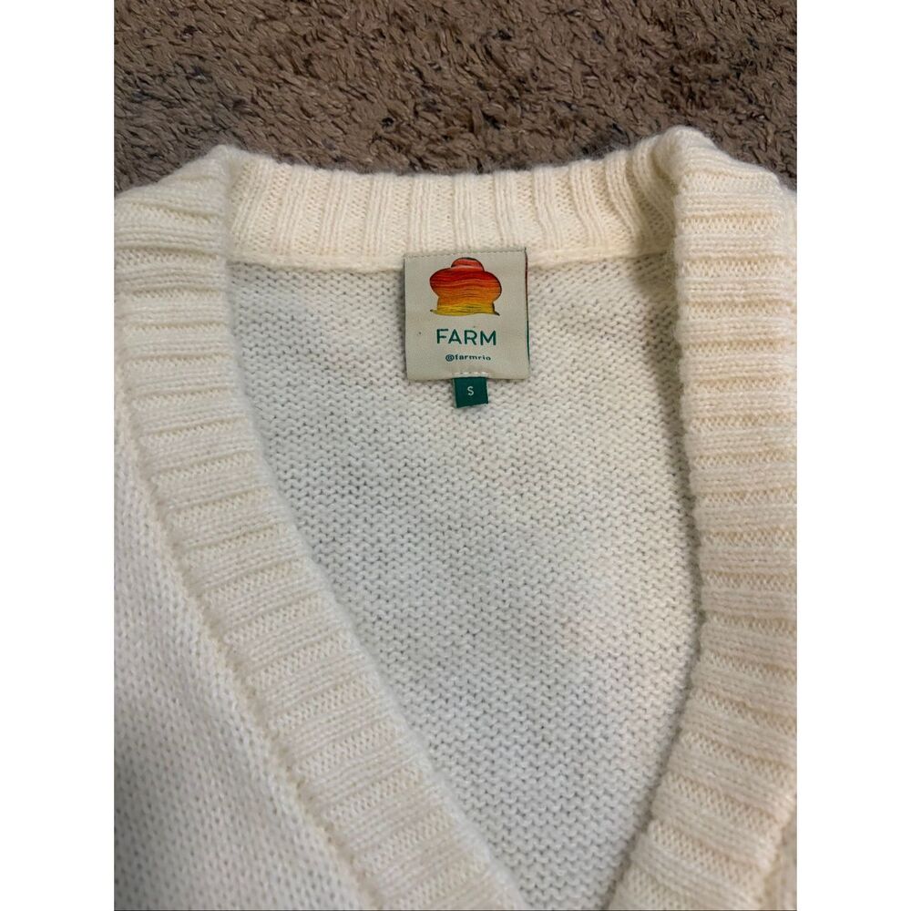 Farm Rio Ribbed Goldtone-Buttoned Cardigan Off White Size S - Picture 10 of 13